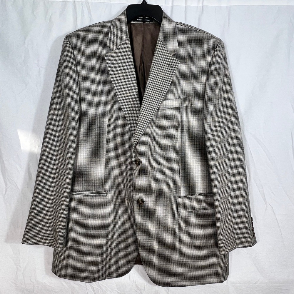 Lauren Ralph Lauren Sport Coat Men 46L Silk Wool Houndstooth Blazer Jacket